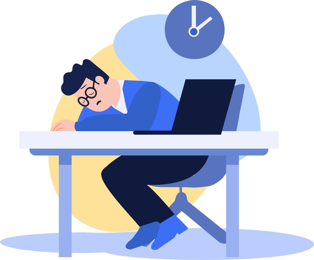 Hand Drawn office worker who is tired from work in flat style